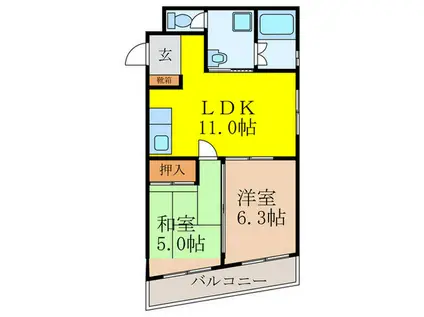 マンションハーモニー石原(2LDK/2階)の間取り写真