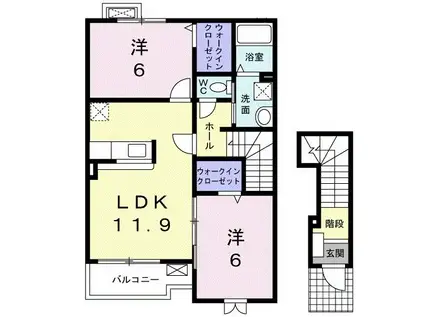 ボヌール ワイデ A(2LDK/2階)の間取り写真