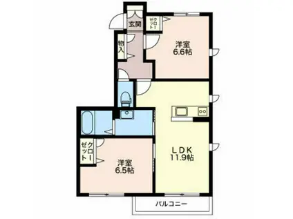 クオレール(2LDK/1階)の間取り写真