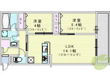 D-RESIDECE宇保町(2LDK/3階)の間取り写真
