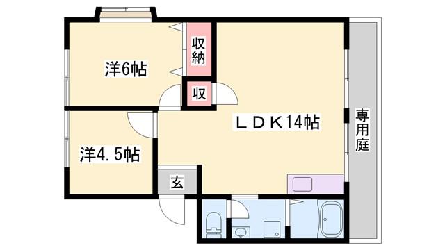 ハイアベニュー双葉 A棟(2LDK/1階)の間取り写真
