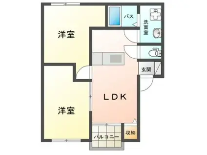 ソレイユ小郡(2LDK/1階)の間取り写真