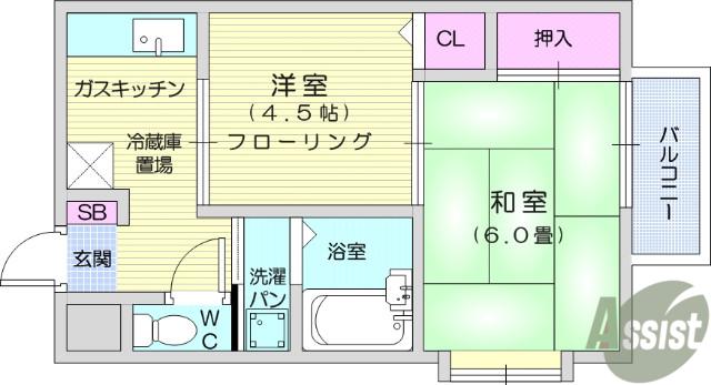 エルディムK(2K/2階)の間取り写真