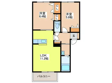 ファミリ―アーレ小津奈木(2LDK/1階)の間取り写真