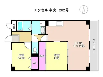 エクセル中央 202(2LDK/2階)の間取り写真
