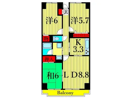マンション篠崎(3LDK/4階)の間取り写真
