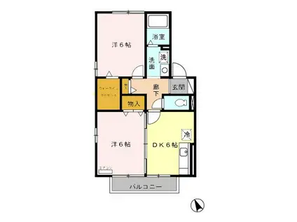 ヴィラ・シェソワ B(2DK/2階)の間取り写真