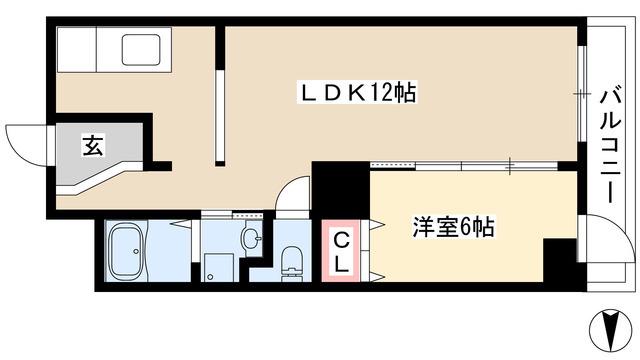 石川橋セブン(1LDK/4階)の間取り写真