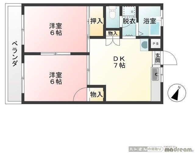 プラムヒル(2DK/4階)の間取り写真
