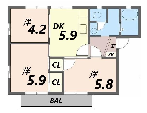 クレスコB(3DK/2階)の間取り写真