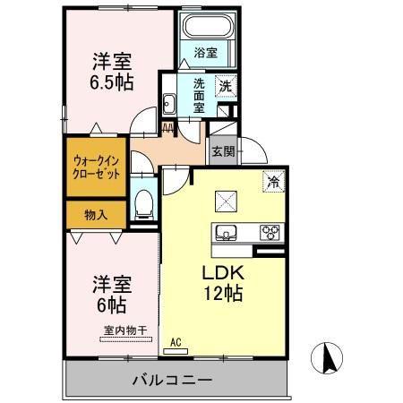 ハロウェル D棟(2LDK/1階)の間取り写真