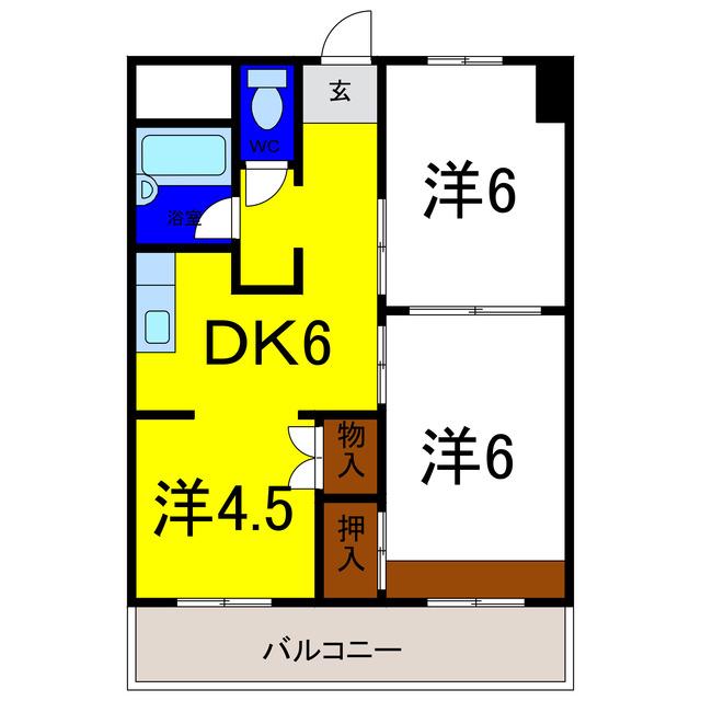 フクポンファミリーマンション(3DK/5階)の間取り写真
