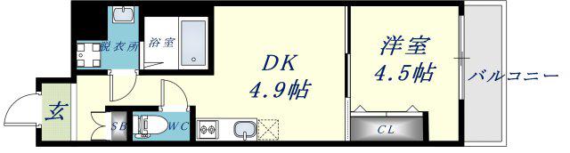 ガルデニア高井田(1DK/8階)の間取り写真