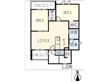 ラコンテ古径(2LDK/3階)の間取り写真