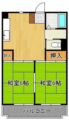 シャトレ緑ヶ丘(2DK/4階)の間取り写真