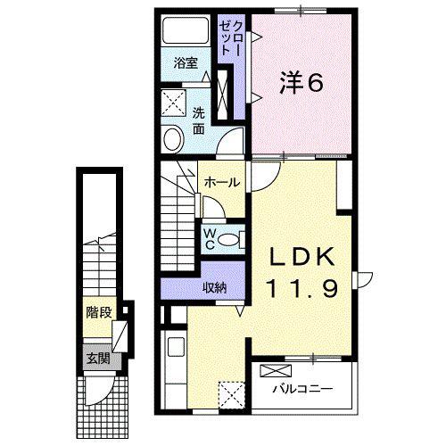 グレイスフル・ユウナ(1LDK/2階)の間取り写真