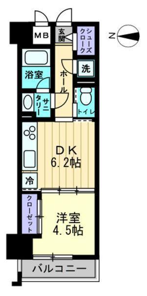 アルファレガロ中央町(1DK/5階)の間取り写真