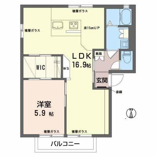 エントピア西原 A棟(1LDK/2階)の間取り写真