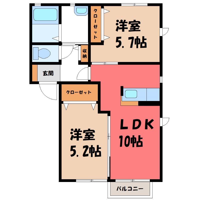 ヴィラ・ブルーノH棟(2LDK/1階)の間取り写真
