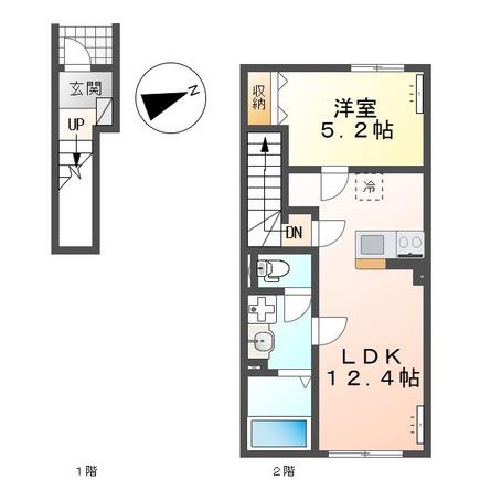 横倉アパート(1LDK/2階)の間取り写真