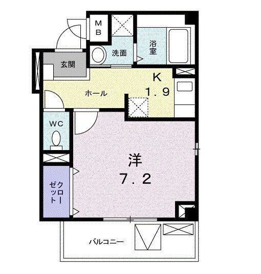 クリス戸ノ上(1K/2階)の間取り写真