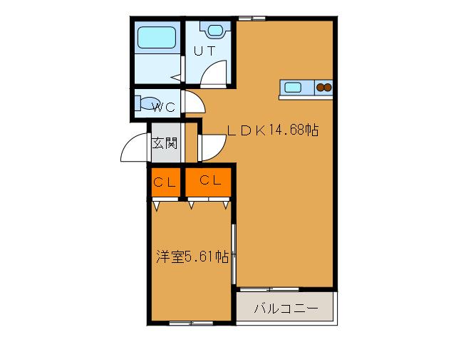 グランメール本通II(1LDK/2階)の間取り写真