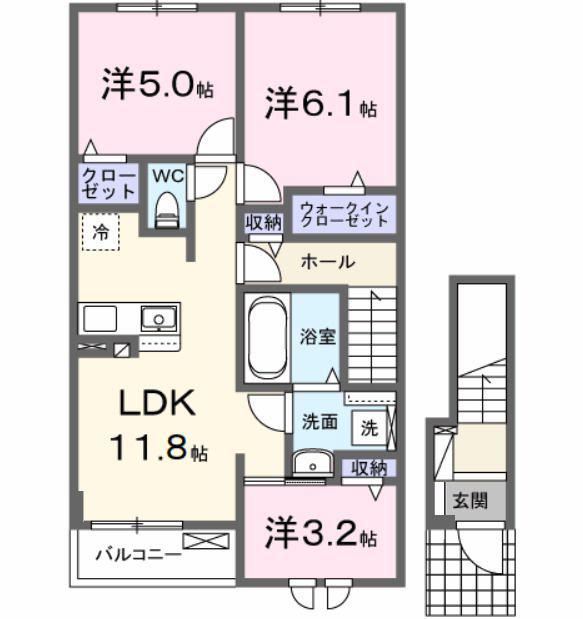 クラール倉治B(3LDK/2階)の間取り写真