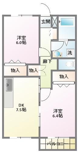 コピスK1(2DK/2階)の間取り写真