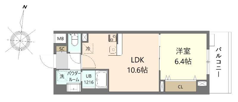 ウエサカ ステューディオ(1LDK/4階)の間取り写真