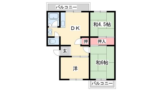 播磨本荘1号棟(3DK/2階)の間取り写真