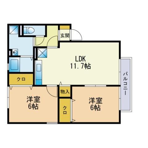ラフィーヌ A棟(2LDK/2階)の間取り写真