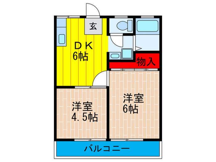 ファミリアI(2DK/2階)の間取り写真