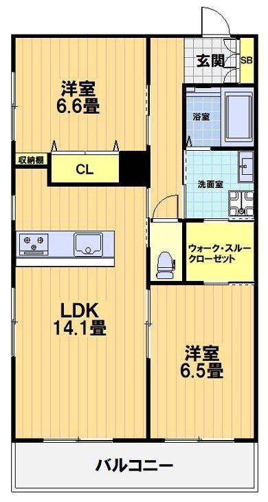 神楽グレース上桂(2LDK/1階)の間取り写真