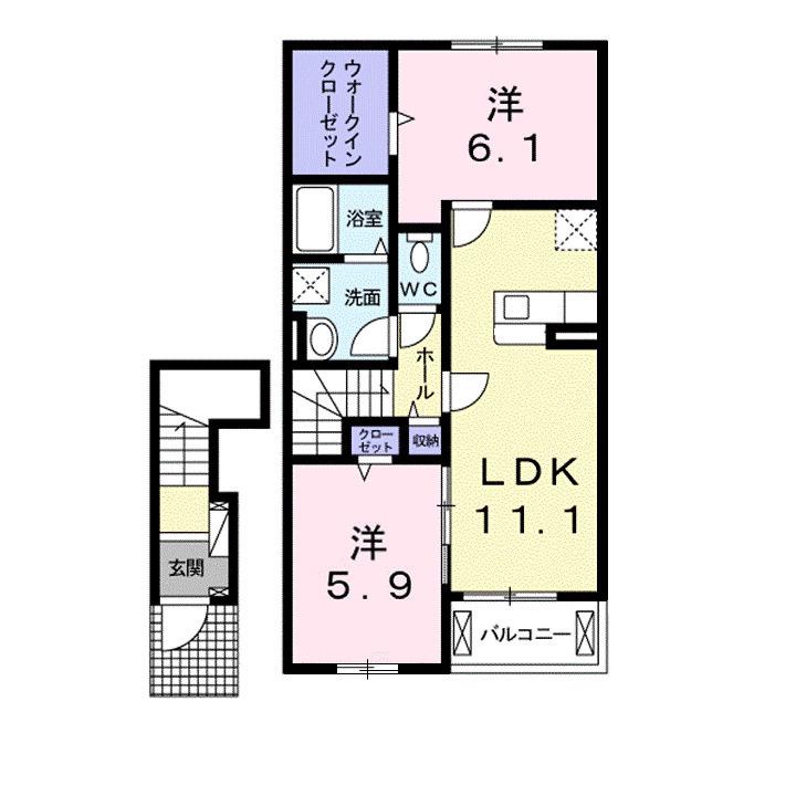 フィールドサンIIIA棟(2LDK/2階)の間取り写真