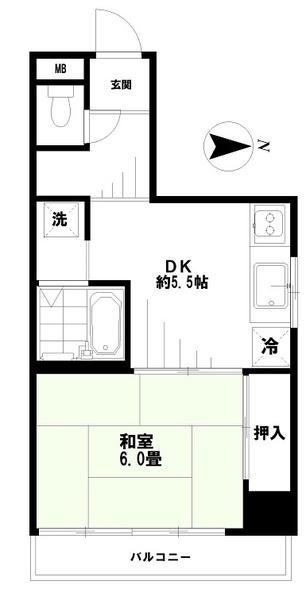 高砂ビル(1DK/2階)の間取り写真