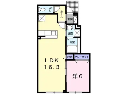 滝川市東町8丁目1LDKアパート(1LDK/1階)の間取り写真