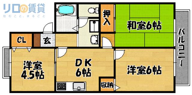 セジュール大桐 A棟(3DK/1階)の間取り写真