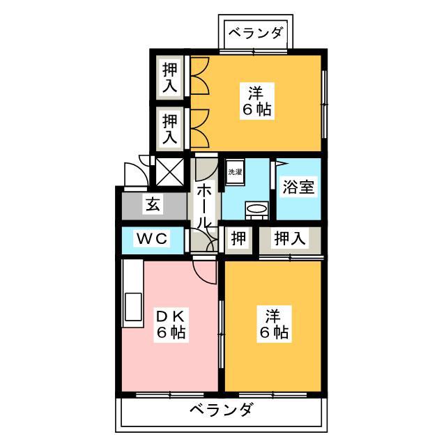 エスポワール村木 D棟(2DK/2階)の間取り写真