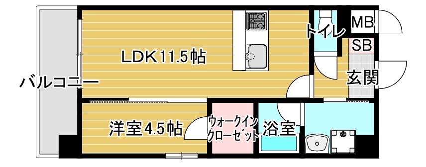 フェリーチェ城北公園(1LDK/7階)の間取り写真