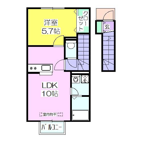 サンボナールA(1LDK/2階)の間取り写真