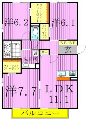 HALEKUKUNA(3LDK/2階)の間取り写真