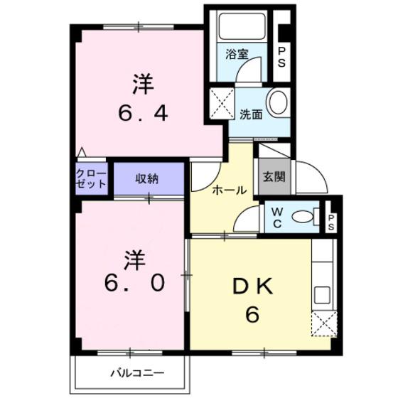 アルカディア(2DK/2階)の間取り写真