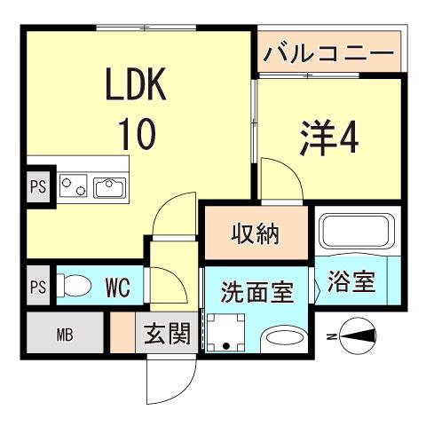 ヴォナールスワン(1LDK/2階)の間取り写真