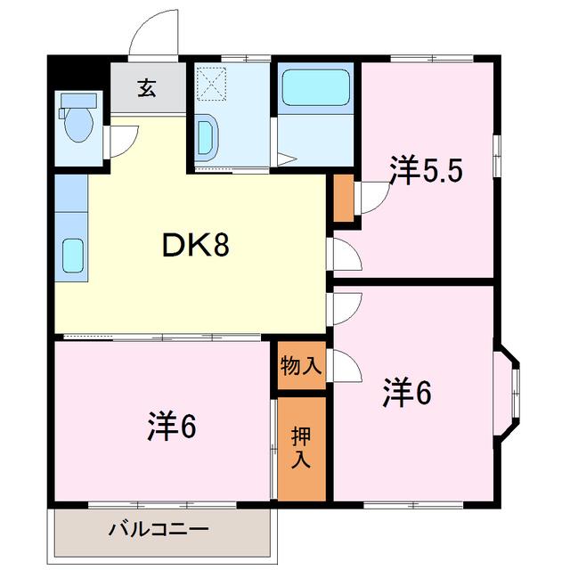 レジデンスキクチA(3DK/2階)の間取り写真