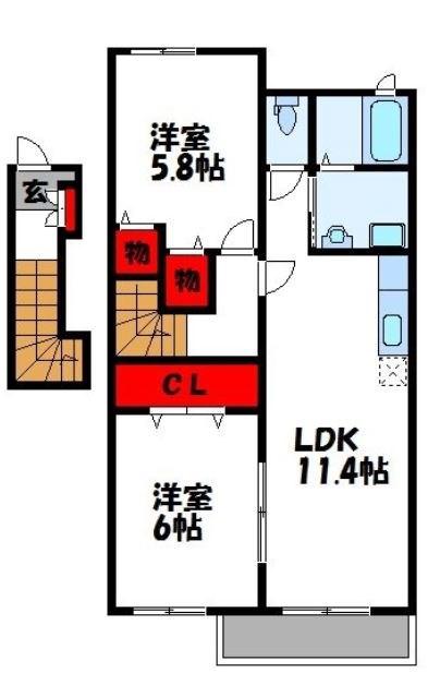 レイクサイド遠賀(2LDK/2階)の間取り写真