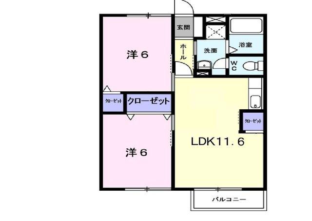 サンハイツハラダA(2LDK/2階)の間取り写真