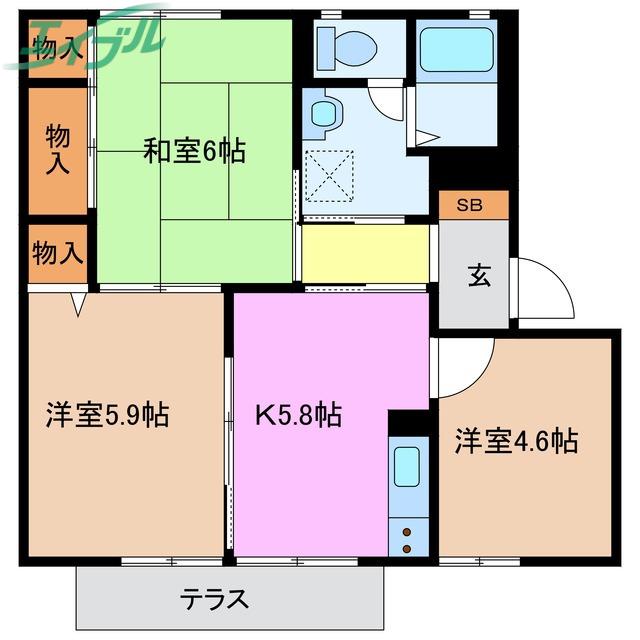 アドミラブール E棟(3DK/1階)の間取り写真