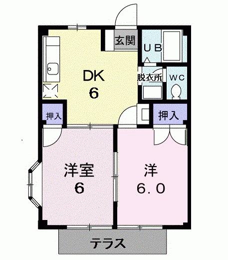 コーポ福(2DK/1階)の間取り写真