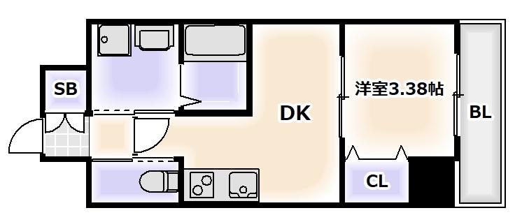 クローバープレミア長居公園東(1DK/11階)の間取り写真