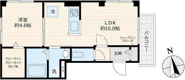 メゾンブランュ(1LDK/4階)の間取り写真
